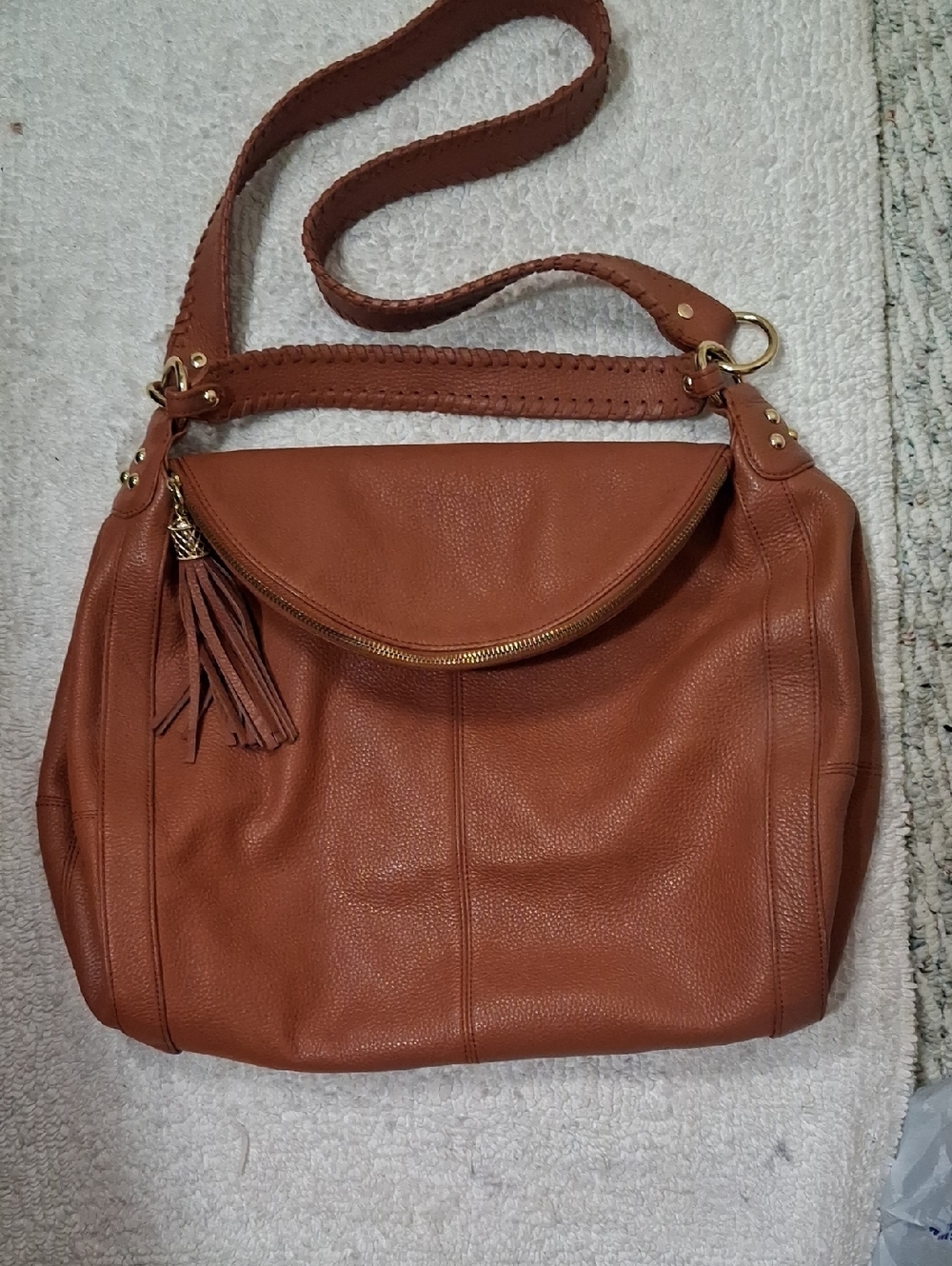 Onna Ehrlich Rachel Cognac Leather Tassel Shoulder Bag